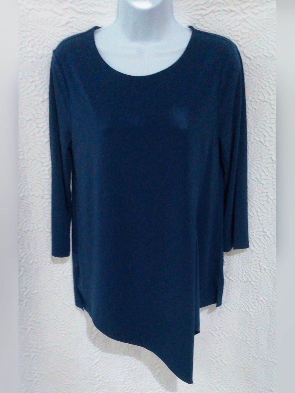 Chico's The Ultimate Tee Royal Blue Asymmetrical Hem Tunic Top 3/4 Sleeve Size 0